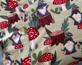 Gnomes and Mushrooms Pillowcase - Flannel Pillowcover - Green Pillowslip - Gnomes for Your Home - Gnome Gift - Gnome & Mushroom Lover