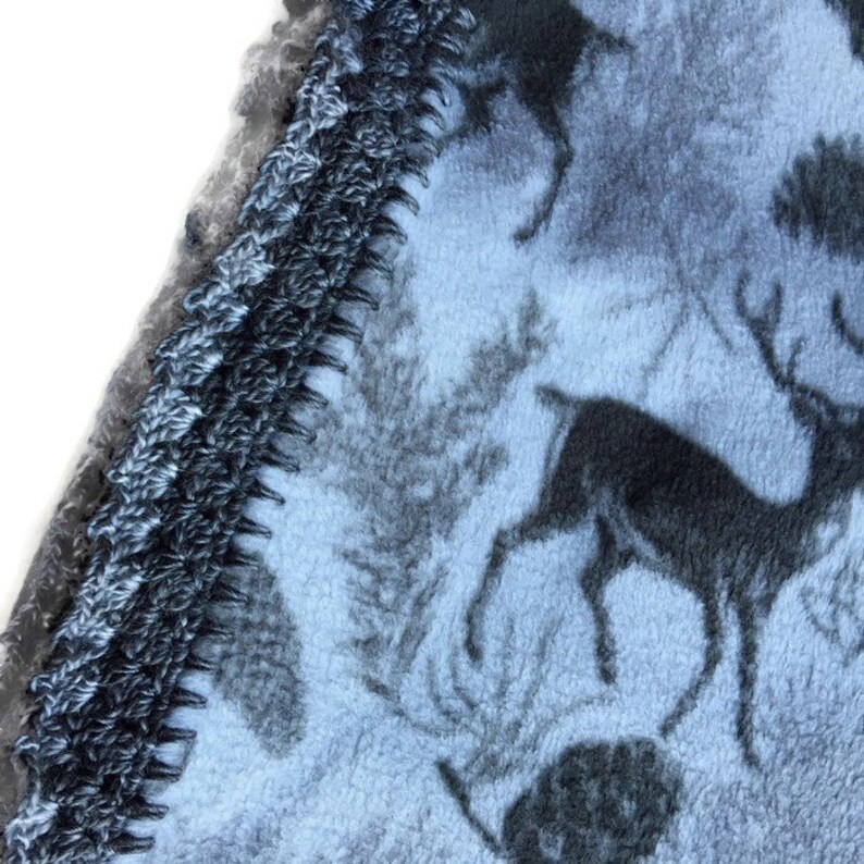 Fleece Blanket Deer and Pine Cones Ruffle Crochet Edge Etsy