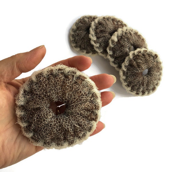 Dish Scrubbies, Mini "Cappuccino" Nylon Pot Scrubbers, Set of 3 through 10 Mini Kitchen Scrubbies, Tawashi, Crochet Scrubbies - Gift For Her