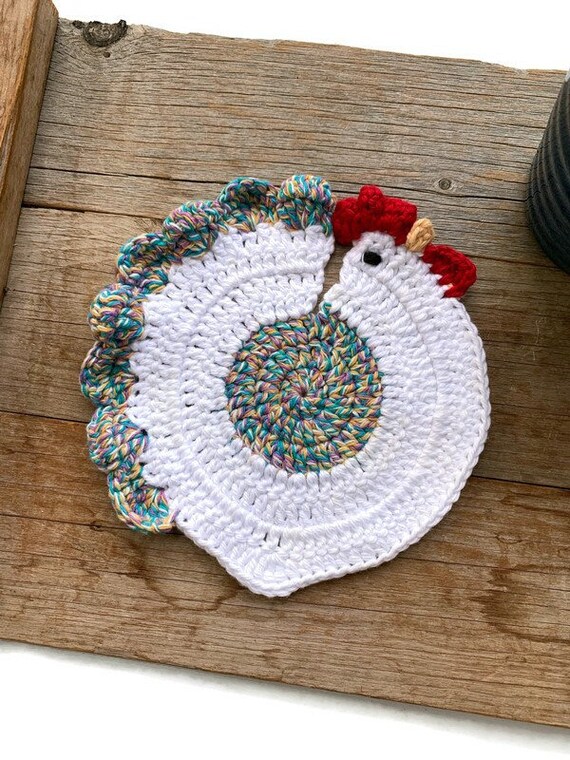 Chicken Mug Rug Crochet Chicken Hot Pad Chicken Table Etsy