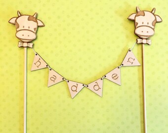 Cow Cake Topper farmyard Birthday decor baby shower cake topper for baby boy baby girl farmer birthday personalized barnyard party