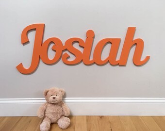 Wooden Name 11-12" tall  Nursery name sign boys bedroom decor girls room decor bright orange nursery modern kids room wall art wood letters