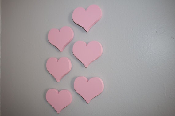 Pink and Natural Wooden Heart Decor Set of 2