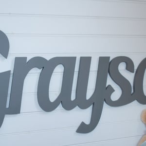 Gray Wooden name sign, 11 12 capital letter, Baby Name Plaque, nursery name, nursery decor, above a crib, custom name sign image 2