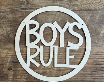 Boys Rule , Girls Rule , Kids Rule , wood sign, boys sign, signs for girls ,modern kids room decor, round wood sign, wall sign , modern kid,