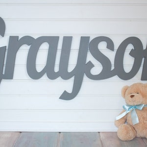 Gray Wooden name sign, 11 - 12 " capital letter, Baby Name Plaque, nursery name, nursery decor, above a crib, custom name sign