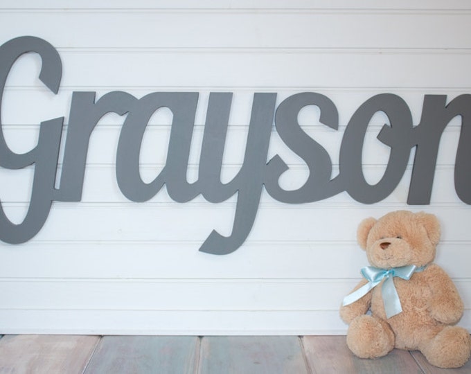 Gray Wooden name sign, 11 - 12 " capital letter, Baby Name Plaque, nursery name, nursery decor, above a crib, custom name sign