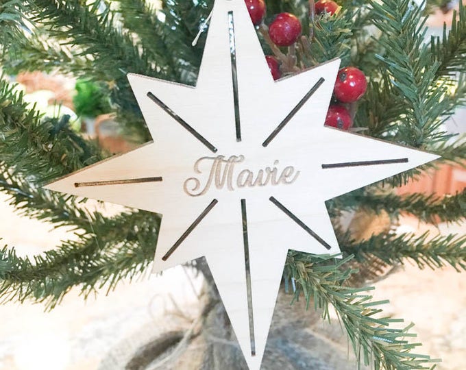 Personalized Christmas Star Ornament, Custom ornament, new baby gift, memorial ornament, engraved ornament, family ornament, star ornament