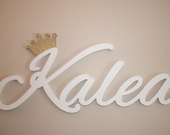 Gold glitter crown name sign,  Tiara Baby Name Plaque,  Personalized nursery name, nursery decor, custom name sign, above a crib, princess