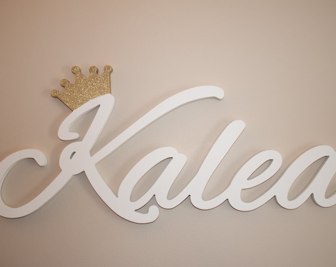 Gold glitter crown name sign,  Tiara Baby Name Plaque,  Personalized nursery name, nursery decor, custom name sign, above a crib, princess