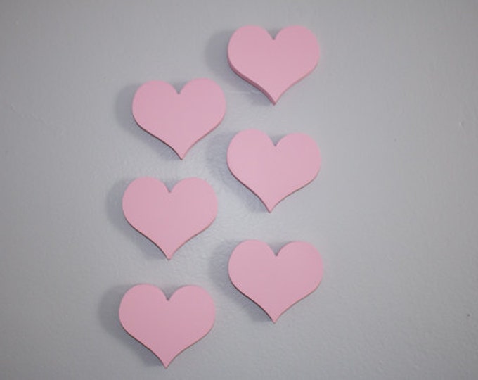 Wooden hearts set of six pink hearts nursery decor choose your color