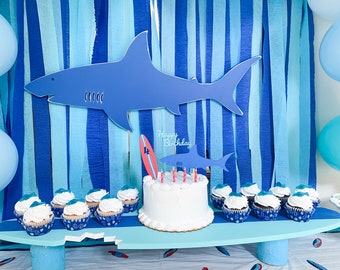 Shark wood shape, blue shark, gray shark, party decor, boys room wall art, shark sign, baby shark, beach house wall decor, nautical home