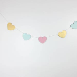 Rainbow Wooden Heart Garland whimsical kid room decor Unicorn first birthday baby shower little girl room playroom wall decor pink aqua gold