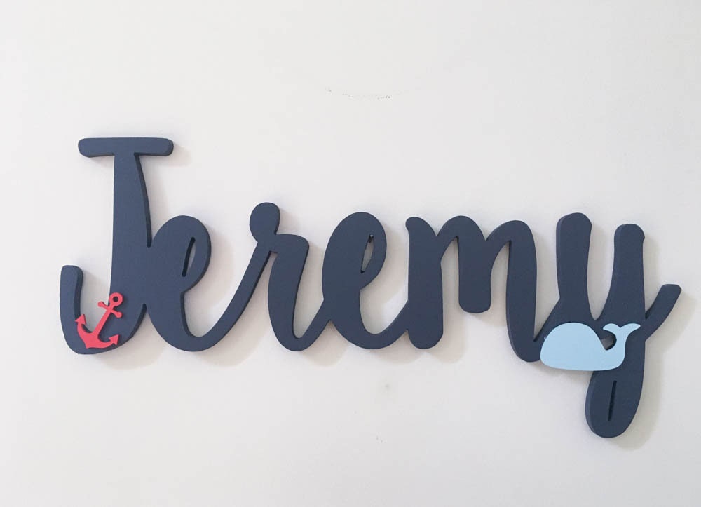 Nautical Wooden Name with Whale and Anchor detail for Nautical nursery beach house decor sailing room sailboat nursery anchor whale details