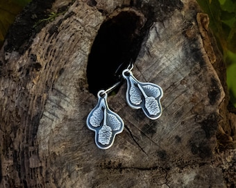 Sterling silver black alder cone earrings, nature inspired, Kokopeli Studio