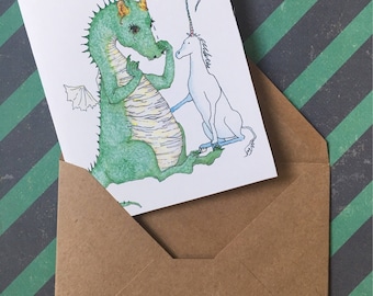 I Believe In You funny card with dragon and unicorn