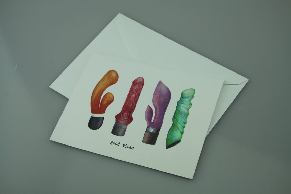 Good Vibes Handmade Card With Vibrator Toy Illustration Etsy