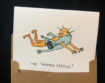 Reverse Catfish Original cartoon greeting card naughty cards kinky sexy valentine dirty card for him boyfriend husband