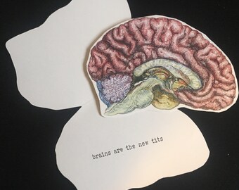 Brains Are The New Tits card, brain-shaped card funny brain card valentines day card funny valentine card doctor nurse card brain