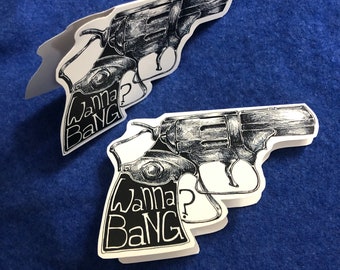 Wanna Bang? gun shaped greeting card,  funny naughty card valentines day for boyfriend husband man dirty cards for him sexy