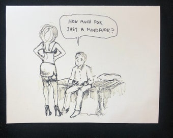 How Much for Just A Mindfuck? Original cartoon greeting card naughty cards kinky sexy valentine dirty card for him boyfriend husband