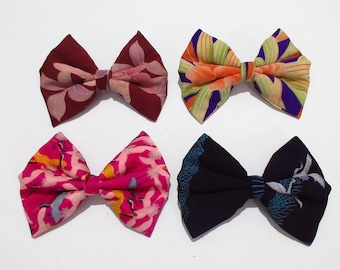 Fluffy Bow Barrette 2 - Handmade Antique/Vintage Silk Kimono Hair Clip