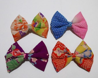 Fluffy Bow Barrette 1 - Handmade Antique/Vintage Silk Kimono Hair Clip