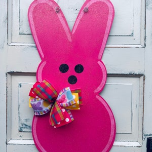 Pink  marshmallow bunny door hanger