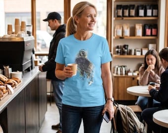 T-shirt artistique à motif de chouette rayée, Gildan 64000
