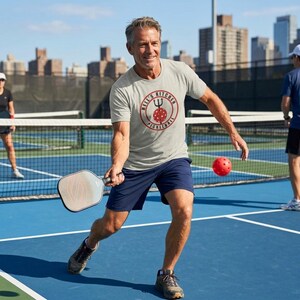 Hell's Kitchen Pickleball Shirt — Ball and Pitchfork Circle Graphic Next Level Tee