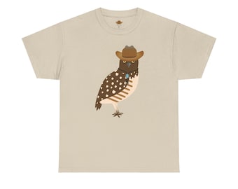 Owl Cowboy T-Shirt  - Western Cute Burrowing Owl Print