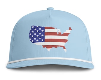 American Flag USA Map Rope Cap Patriotic Sunwashed Comfort Colors Trucker Hat