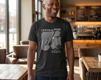 Carte de Central Park, New York, coordonnées de la ville de New York, T-shirt souvenir