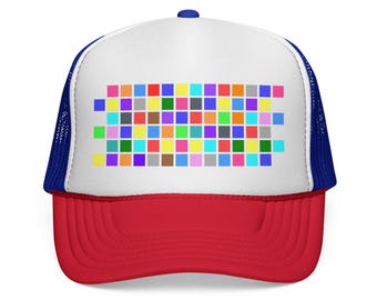 Gorra de camionero con cuadrícula de píxeles y bloques de color / Gorra de malla con diseño retro de píxeles