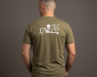 1776 Rifle Skull Hummingbird Flag Speed Tri-Blend Shirt