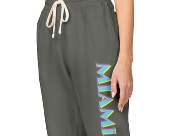 Pantalones deportivos Miami con logo vertical - Jogger con texto neón tropical