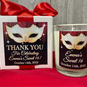 Masquerade Mask Party Favor, Candle, Gift Boxed, Masquerade Ball, Sweet 16, Custom party favor, Quinceanera, Birthday Favor for Guests