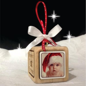 Baby's 1st Christmas Ornament, Newborn gift, Baby's First Christmas Wooden Block Ornament, Grandparent Gift, Christmas Gift
