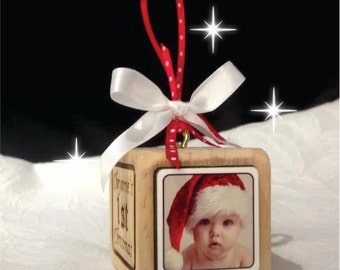 Baby's 1st Christmas Ornament, Baby's First Christmas Wooden Block Ornament, Grandparent Gift, Christmas Gift