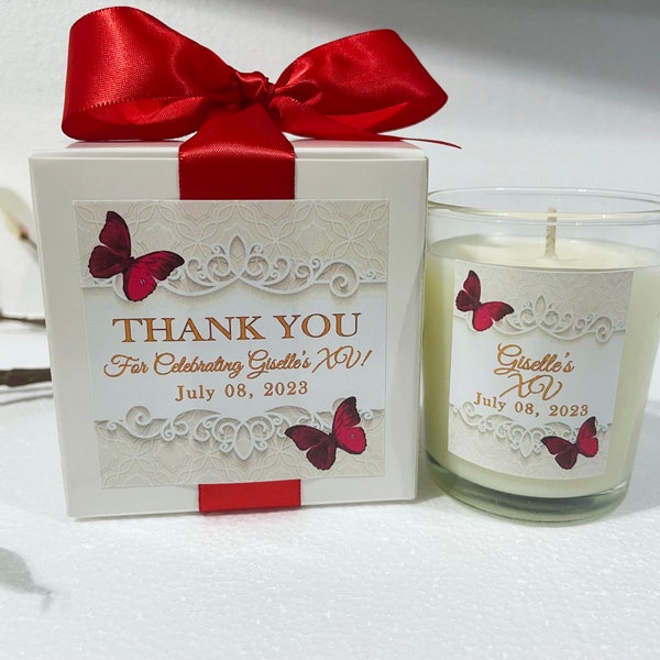 Gift Boxed Butterfly-themed Candle Favors, Sixteen, Quinceanera Favor Gifts, Birthday, Favor for Guests, Wedding favors, Party Favors