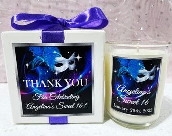 50 OR MORE (Each) Masquerade Mask Gift Boxed Sweet 16 Candle Favors, Sixteen, Quinceanera Favor Gifts, Birthday, Party Favors