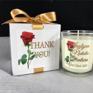 Red Rose Candle Favors, Party Favors, Sweet 16, Sweet 15, Quinceañera Favor, Birthday Favor for Guests, Wedding favors, Beauty and the Beast