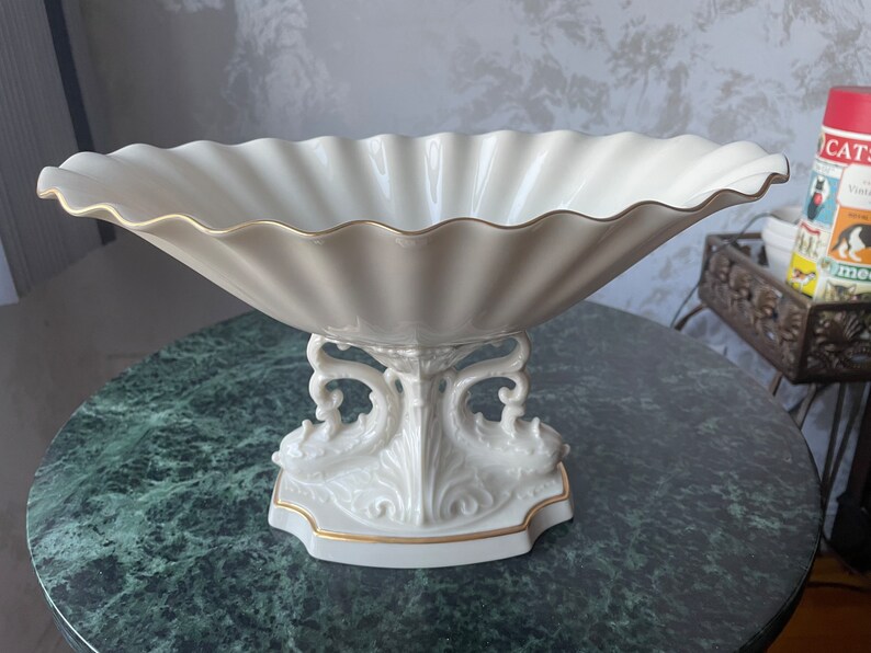 Lenox Vintage Ivory Aquarius Collection Pedestal Dolphin Vase Etsy