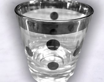 Vintage Mid Century Modern Set of 6 Silver Rim Polka Dot Cocktail Glasses