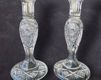 Vintage Pair of Bohemian Handmade Crystal Candlesticks- Candle Holders