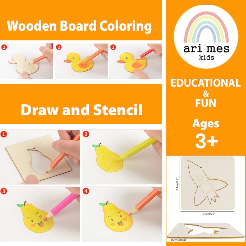 Premium Wooden Drawing Stencils Kit for Kids 50 Pieces Coloring Puzzle Arts and Crafts Set Box Educational and Fun Ages 3 4 5 6 7 8 image 6