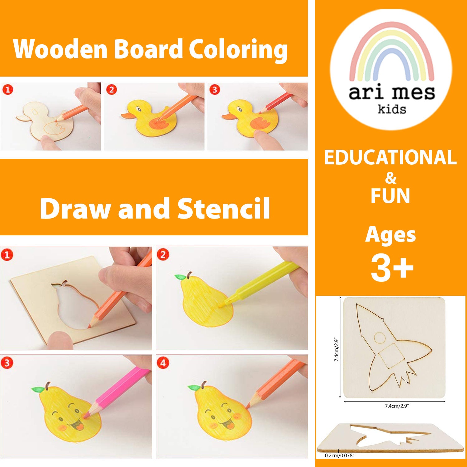 Premium Wooden Drawing Stencils Kit for Kids 50 Pieces Coloring Puzzle Arts  and Crafts Set Box Educational and Fun Ages 3 4 5 6 7 8 
