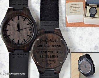 Godparent Watch for Baptism - Godfather Gift Proposal - Personalized Engraved Wood Watch