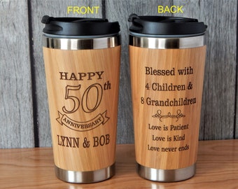 50th Wedding Anniversary Tumbler - Personalized Mug Gifts for Couples - 50 Year Husband Golden Mug Gift for Him