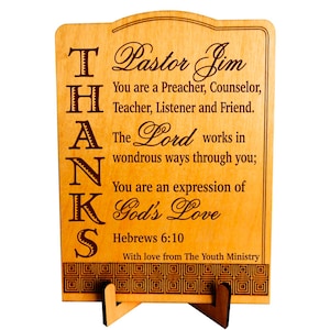 Personalized Gift for Pastor Gifts for Pastors Youth Pastor Appreciation Plaque Anniversary Gift, PLP041 image 1